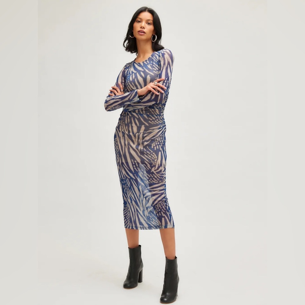 Fifteen Twenty side shirred midi mesh dress tropical print XS - Picture 3 of 7